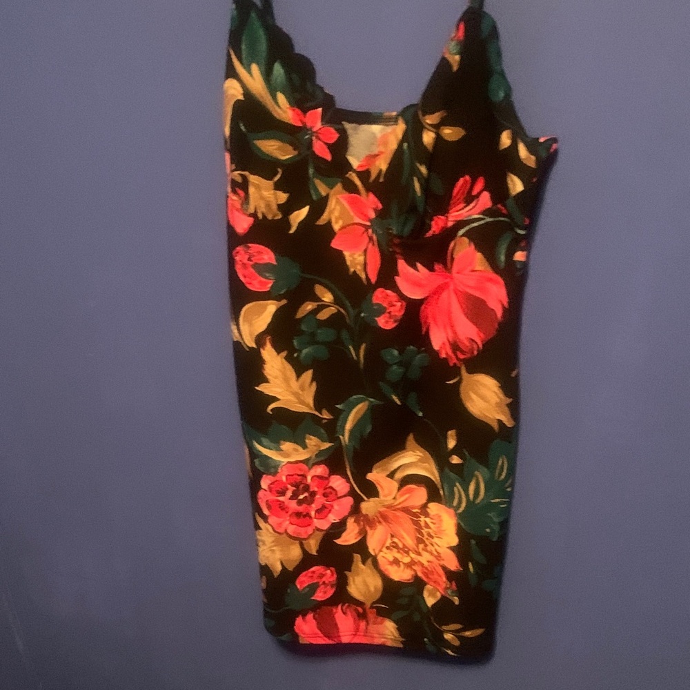 SHEIN Black Mini Slip Dress with Red & Yellow Floral Print